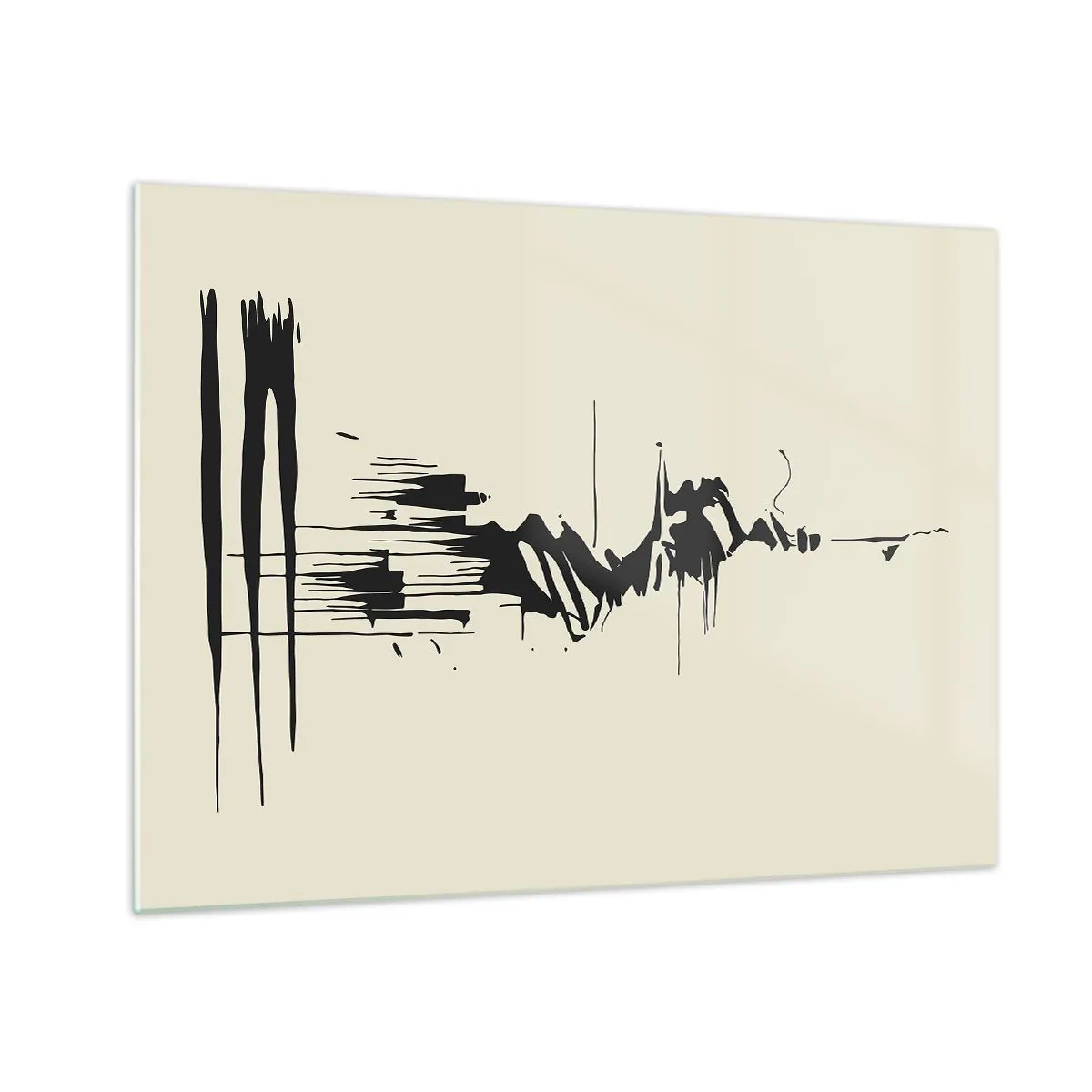 Cuadro sobre vidrio - Impresiones sobre Vidrio - Líneas y manchas negras dinámicas sobre un fondo claro en un estilo abstracto. - 70x50cm - Abstracción apresurada - Decoración de pared moderna para salón y dormitorio ARTTOR