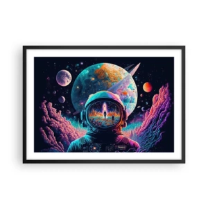 Póster en marco negro - Astronauta en el espacio con un colorido paisaje planetario. - 70x50cm - Sueños de niño - Decoración de pared moderna para salón y dormitorio ARTTOR