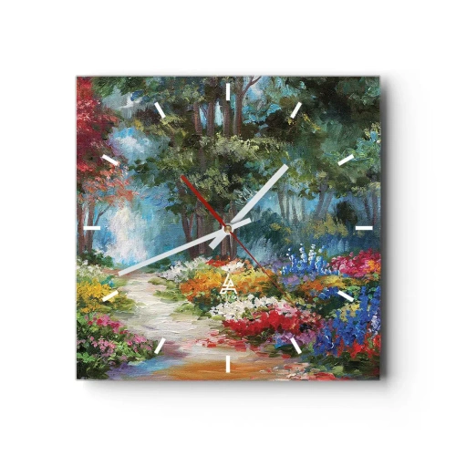 Reloj de pared - Reloj de vidrio - Jardín forestal, bosque floral - 40x40 cm