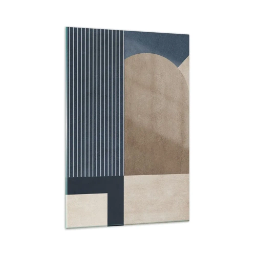 Cuadro sobre vidrio - Impresiones sobre Vidrio - Figuras geométricas en tonos beige y azul marino con líneas. - 80x120cm - Composición de sencillez y redondez - Decoración de pared moderna para salón y dormitorio ARTTOR