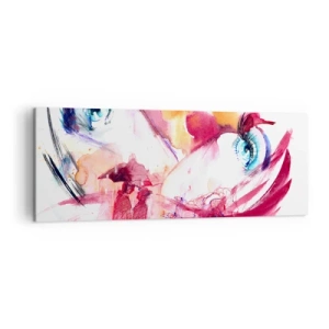 Cuadro sobre lienzo - Impresión de Imagen - Un rostro abstracto con ojos expresivos y acentos rojos. - 140x50cm - En la cercanía el mundo florece - Decoración de pared moderna para salón y dormitorio ARTTOR