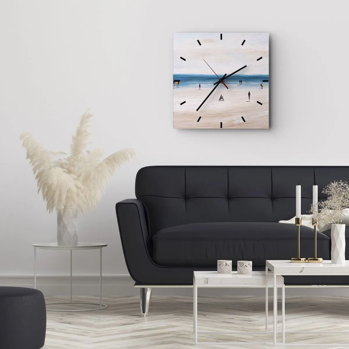 Reloj de pared - Reloj de vidrio - Una playa con gente con el mar en calma como telón de fondo. - 30x30cm - Necesidad natural - Decoración de pared moderna para salón y dormitorio ARTTOR