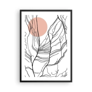 Póster en marco negro - Arte lineal minimalista con un círculo rosa en el fondo. - 50x70cm - En una red de ramas - Decoración de pared moderna para salón y dormitorio ARTTOR
