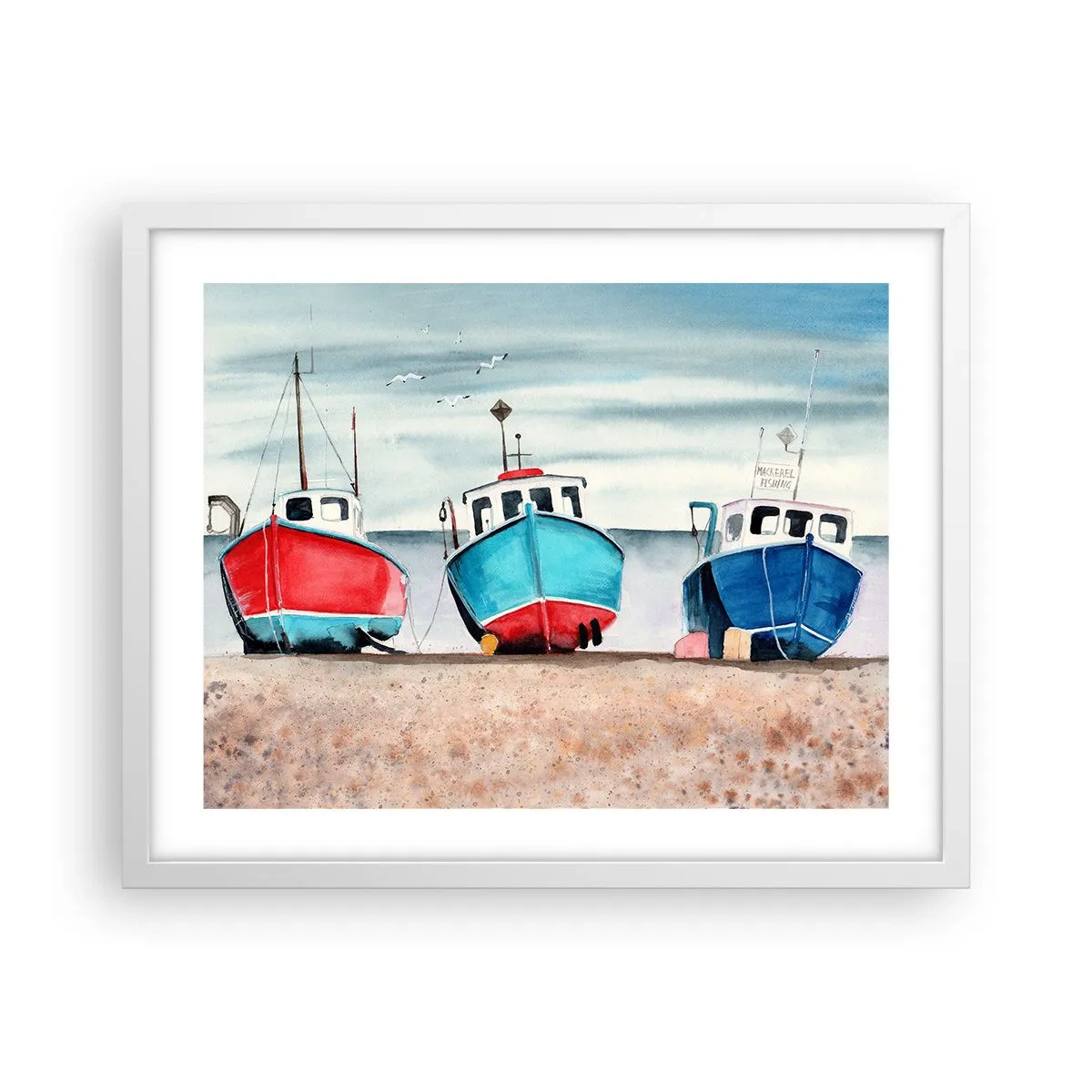 Póster en marco blanco - Listos para la pesca - 50x40 cm