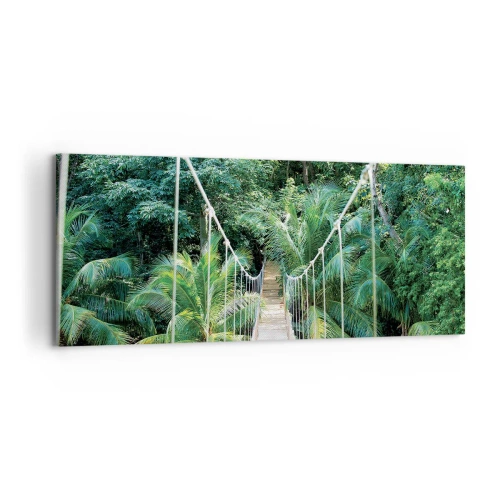 Cuadro sobre lienzo - Impresión de Imagen - Un puente colgante en una selva tropical llena de vegetación. - 120x50cm - ¡Bienvenido a la selva! - Decoración de pared moderna para salón y dormitorio ARTTOR