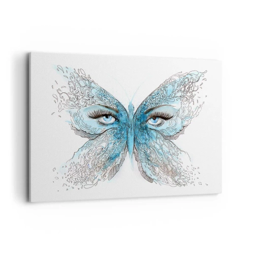 Cuadro sobre lienzo - Impresión de Imagen - Acuarela artística de una mariposa con ojos azules. - 120x80cm - Mirada de mariposa - Decoración de pared moderna para salón y dormitorio ARTTOR