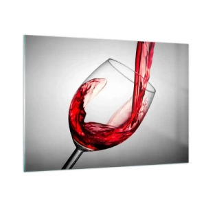 Cuadro sobre vidrio - Impresiones sobre Vidrio - Vino tinto vertido en una copa sobre un fondo claro. - 100x70cm - Color - Movimiento - Sonido - Decoración de pared moderna para salón y dormitorio ARTTOR