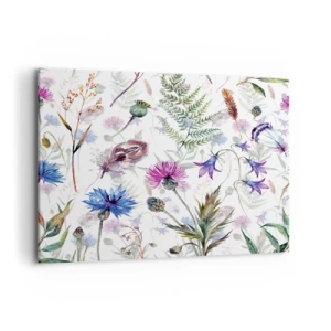 Cuadro sobre lienzo - Impresión de Imagen - Flores y hierbas de acuarela sobre un fondo blanco en estilo herbario. - 120x80cm - Herbario polaco - Decoración de pared moderna para salón y dormitorio ARTTOR