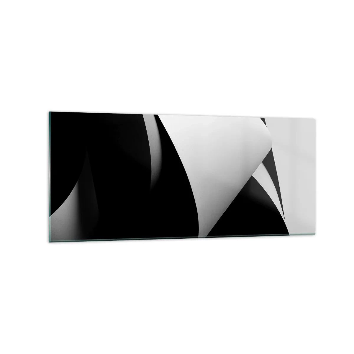 Cuadro sobre vidrio - Impresiones sobre Vidrio - Formas abstractas en blanco y negro con contrastes llamativos. - 120x50cm - Planos de luz desde las profundidades de la sombra - Decoración de pared moderna para salón y dormitorio ARTTOR