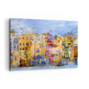 Cuadro sobre lienzo - Impresión de Imagen - Edificios urbanos coloridos de estilo artístico - 100x70cm - Estamos juntos - Decoración de pared moderna para salón y dormitorio ARTTOR