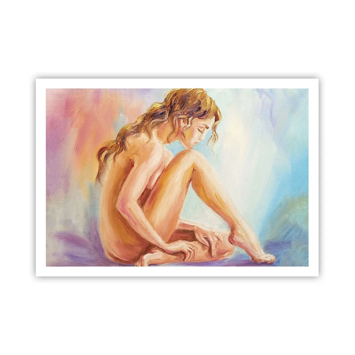 Póster - Una delicada figura de una mujer sobre un fondo pastel. - 100x70cm - Acto de juventud - Decoración de pared moderna para salón y dormitorio ARTTOR
