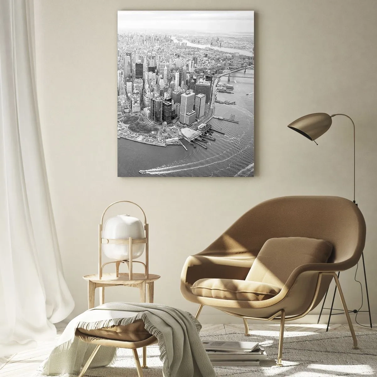 Cuadro sobre vidrio - Impresiones sobre Vidrio - Una vista aérea de la ciudad en blanco y negro - 50x70cm - ¿Cómo no amar este lugar? - Decoración de pared moderna para salón y dormitorio ARTTOR
