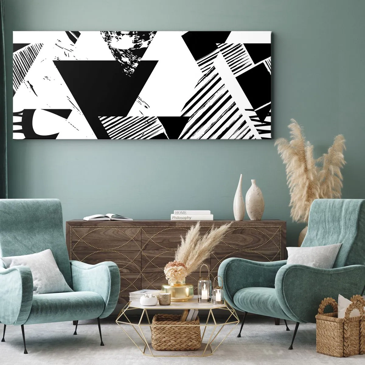 Cuadro sobre lienzo - Impresión de Imagen - Una lluvia de triángulos - 100x40 cm