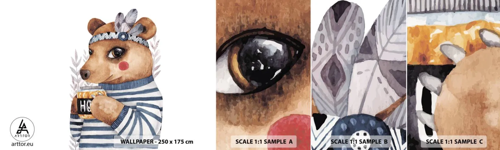 Muestra de fotomural autoadhesivo Deluxe Sticker - Dulce oso - Abstracción, Para niños, Oso - 100x30 cm