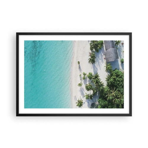 Póster en marco negro - Una vista de pájaro de una playa tropical con agua turquesa y palmeras. - 70x50cm - Vacaciones en el paraíso - Decoración de pared moderna para salón y dormitorio ARTTOR