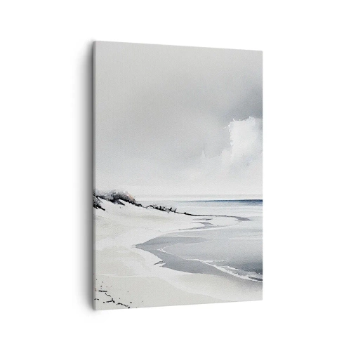 Cuadro sobre lienzo - Impresión de Imagen - Una playa en tonos tenues de gris y azul. - 50x70cm - Juntos desde el principio de los tiempos - Decoración de pared moderna para salón y dormitorio ARTTOR