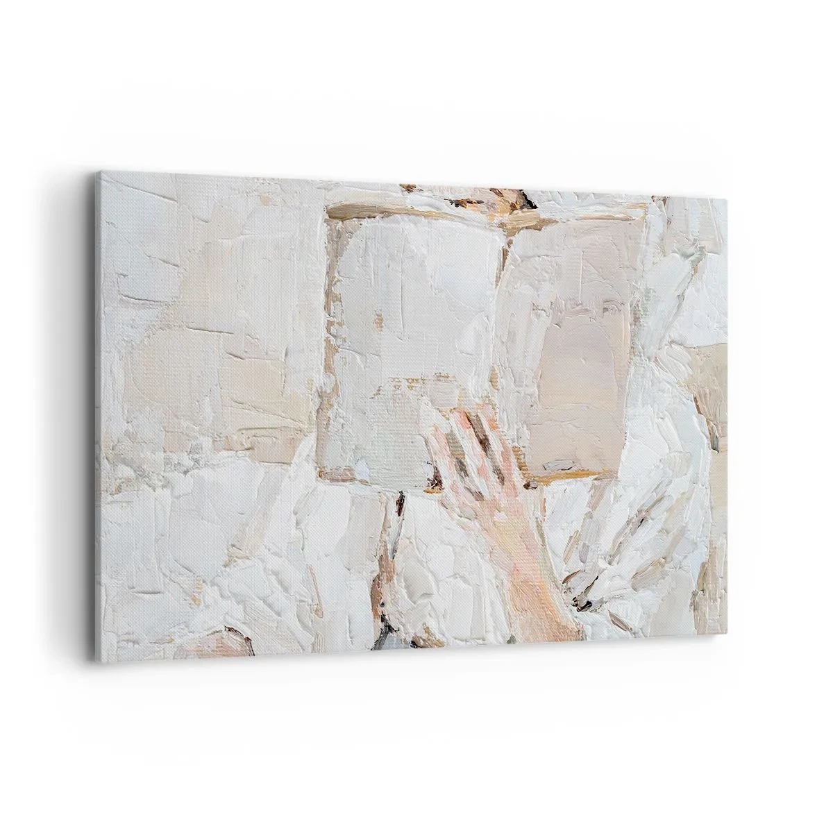 Cuadro sobre lienzo - Impresión de Imagen - Una pintura impresionista de una mano sosteniendo un libro abierto. - 120x80cm - En otro mundo - Decoración de pared moderna para salón y dormitorio ARTTOR