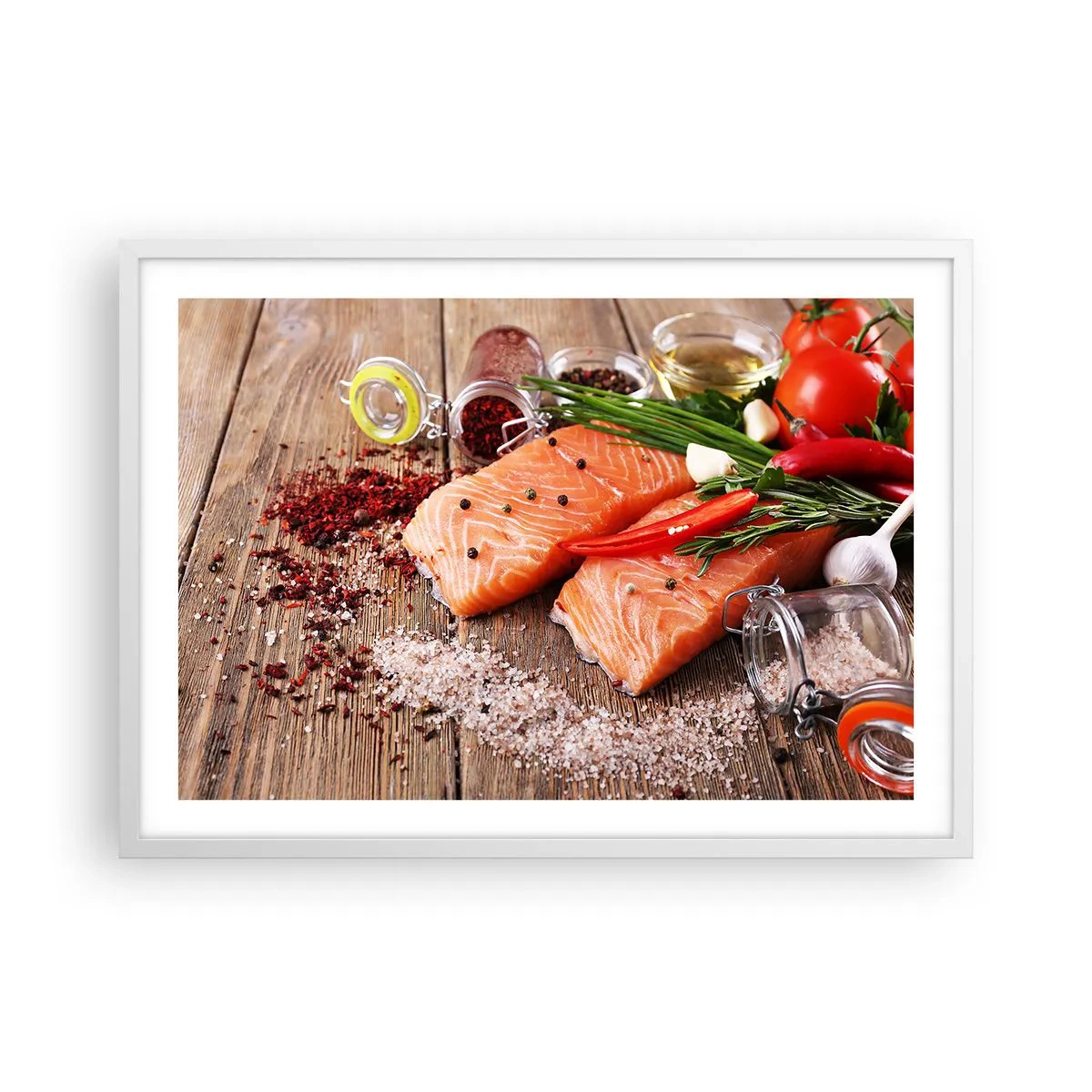 Póster en marco blanco - Una aventura noruega en la cocina - 70x50 cm