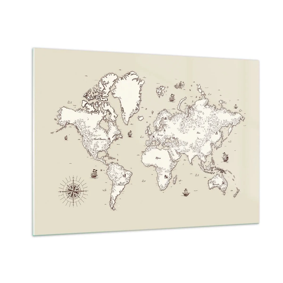 Cuadro sobre vidrio - Impresiones sobre Vidrio - Un mapa del mundo estilizado en una versión clásica. - 100x70cm - Un viaje alrededor del mundo - Decoración de pared moderna para salón y dormitorio ARTTOR