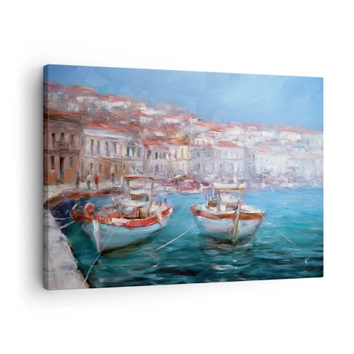 Cuadro sobre lienzo - Impresión de Imagen - Barcos en una pintoresca bahía italiana - 70x50cm - Bahía italiana - Decoración de pared moderna para salón y dormitorio ARTTOR