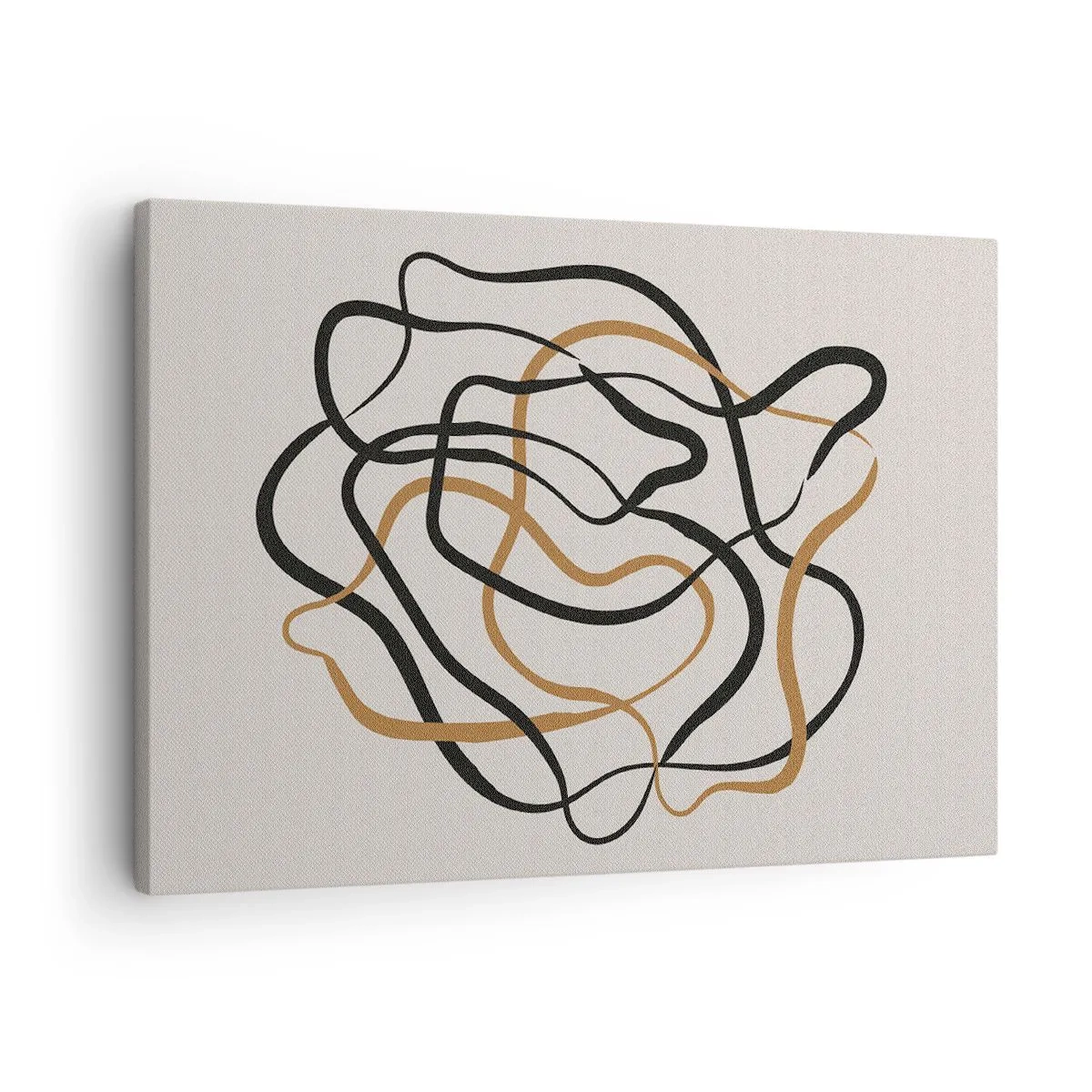 Cuadro sobre lienzo - Impresión de Imagen - Líneas enredadas en negro y dorado sobre un fondo claro. - 70x50cm - Todo ha salido mal - Decoración de pared moderna para salón y dormitorio ARTTOR