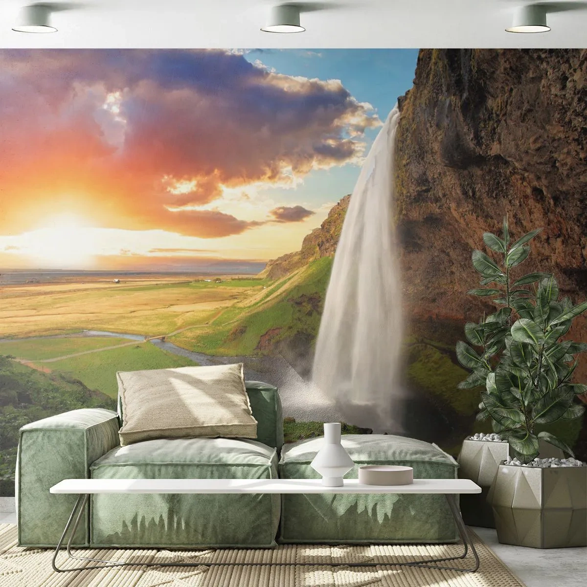 Fotomural personalizado Premium Canvas - La plenitud del verano islandés - Paisaje, Cascada, Islandia