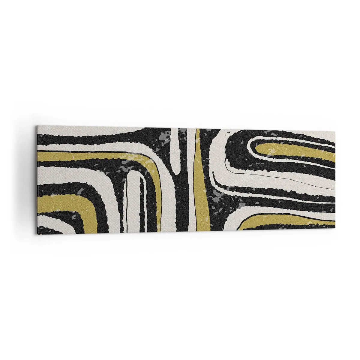 Cuadro sobre lienzo - Impresión de Imagen - Patrón abstracto en negro, blanco y dorado. - 160x50cm - Composición: tramos y callejones - Decoración de pared moderna para salón y dormitorio ARTTOR