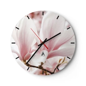 Reloj de pared - Reloj de vidrio - Delicadas magnolias en tonos rosa y blanco. - 30x30cm - Inmensidad de la ternura - Decoración de pared moderna para salón, cocina y dormitorio ARTTOR