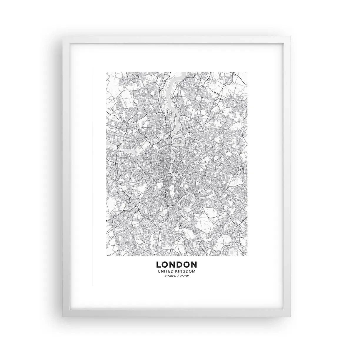 Póster en marco blanco - Un mapa del laberinto de Londres - 40x50 cm