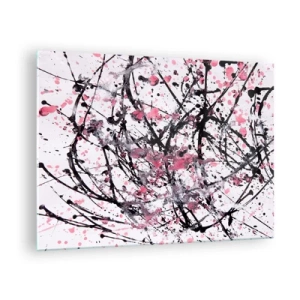 Cuadro sobre vidrio - Impresiones sobre Vidrio - Líneas abstractas dinámicas y manchas rosas sobre un fondo blanco - 70x50cm - La fugacidad de la vida - Decoración de pared moderna para salón y dormitorio ARTTOR