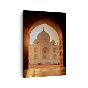 Cuadro sobre lienzo - Impresión de Imagen - Taj Mahal a la luz del sol visto desde el arco de la puerta - 50x70cm - Un monumento al amor sobrenatural - Decoración de pared moderna para salón y dormitorio ARTTOR
