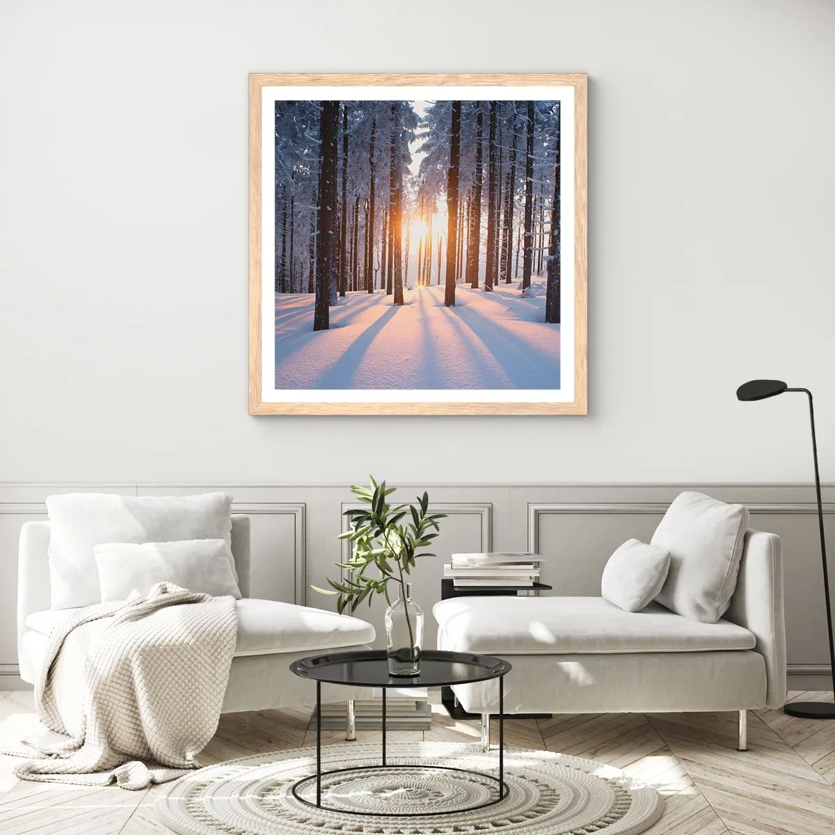 Póster en marco roble claro - Claramente en blanco y negro - 40x40 cm