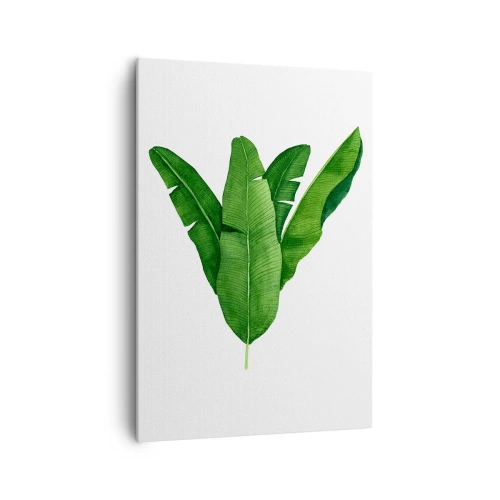 Cuadro sobre lienzo - Impresión de Imagen - Tres hojas de plátano en un enfoque artístico - 70x100cm - Simetría verde - Decoración de pared moderna para salón y dormitorio ARTTOR