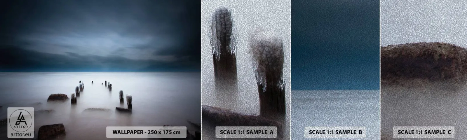 Muestra de fotomural Premium Sand - El lago del pensamiento - Paisaje, Mar, Lago - 100x30 cm