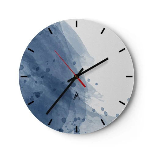 Reloj de pared - Reloj de vidrio - Composición abstracta con manchas azules sobre fondo blanco. - 30x30cm - Tul azul - Decoración de pared moderna para salón, cocina y dormitorio ARTTOR