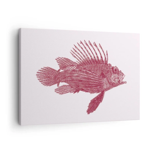 Cuadro sobre lienzo - Impresión de Imagen - Dibujo de un pez en tono rojo. - 70x50cm - Un habitante de aguas exóticas - Decoración de pared moderna para salón y dormitorio ARTTOR