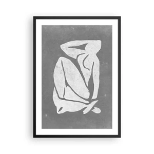 Póster en marco negro - Una silueta minimalista de una mujer en tonos grises. - 50x70cm - En sus pensamientos - Decoración de pared moderna para salón y dormitorio ARTTOR