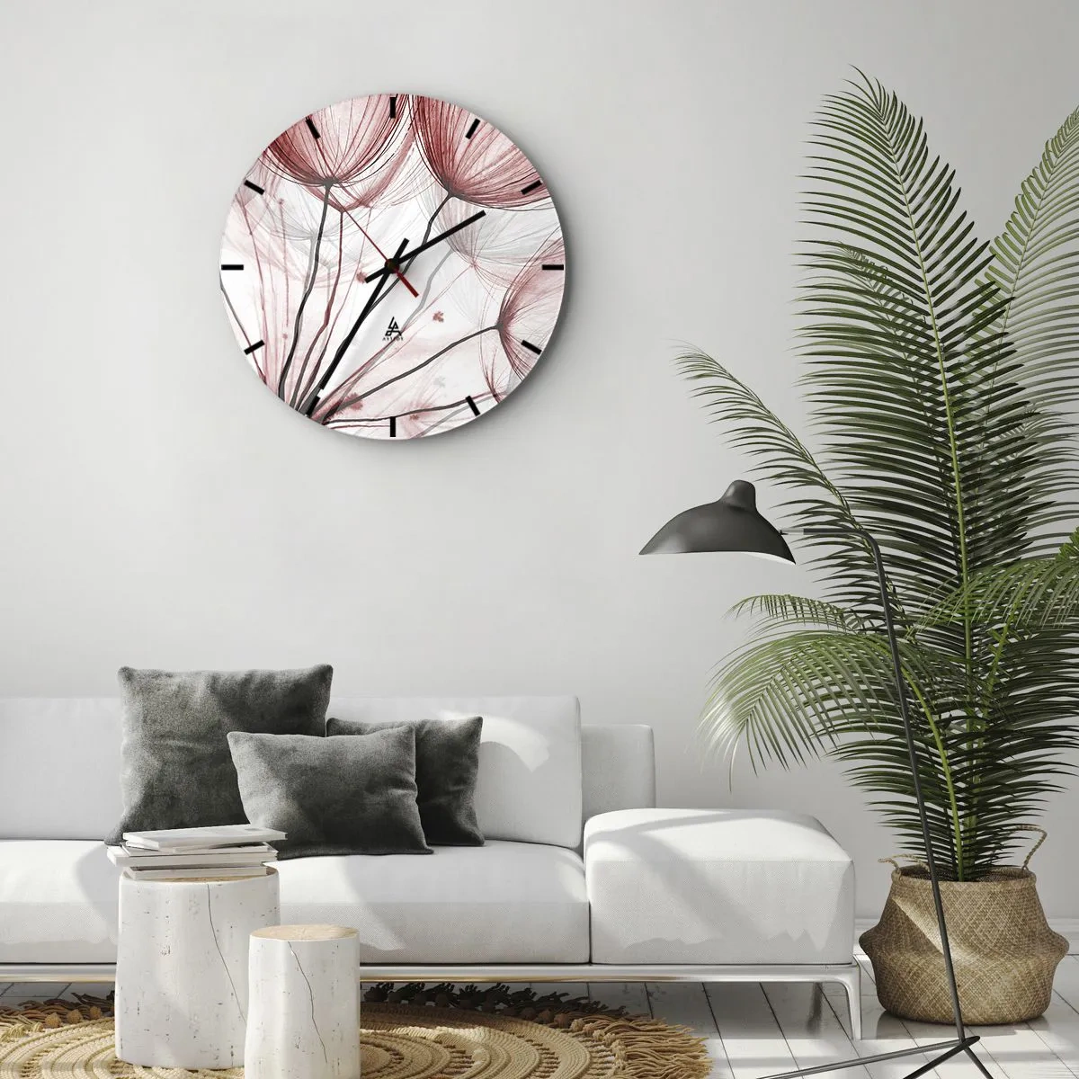 Reloj de pared - Reloj de vidrio - Delicados dientes de león en tonos rojos y blancos. - 30x30cm - Antes de partir - Decoración de pared moderna para salón, cocina y dormitorio ARTTOR