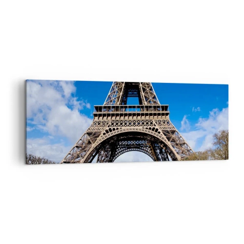 Cuadro sobre lienzo - Impresión de Imagen - La Torre Eiffel con el cielo azul y un parque verde como fondo. - 140x50cm - Todo París a sus pies - Decoración de pared moderna para salón y dormitorio ARTTOR