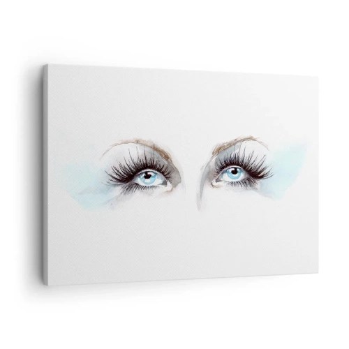 Cuadro sobre lienzo - Impresión de Imagen - Acuarela con ojos azules y acentos delicados. - 70x50cm - ¿Los ojos de un ángel? - Decoración de pared moderna para salón y dormitorio ARTTOR
