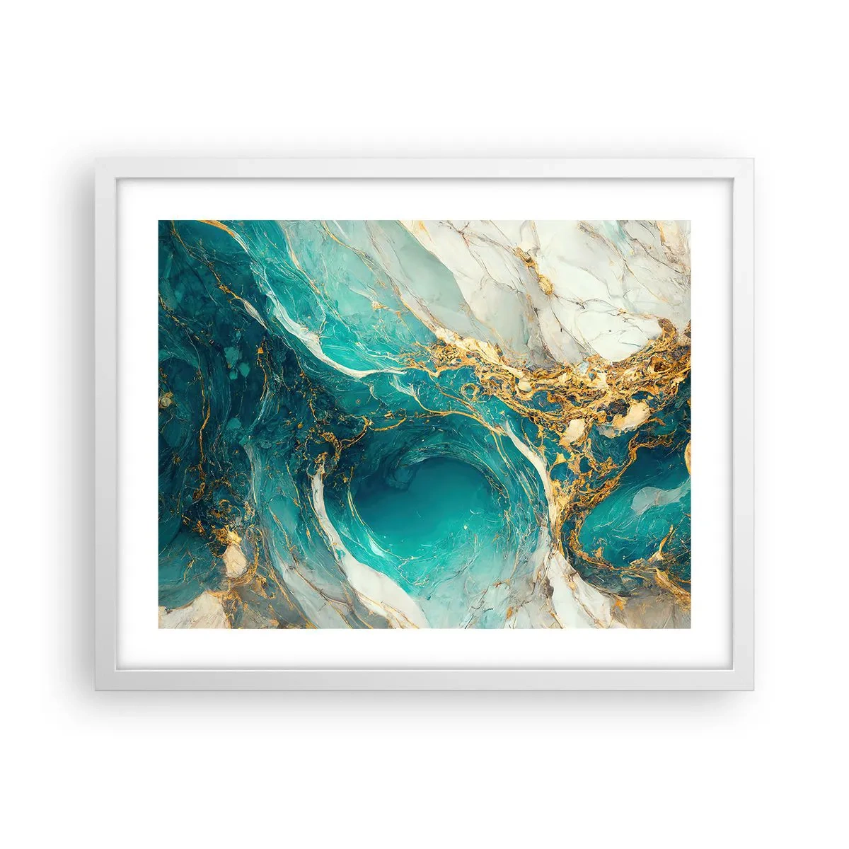 Póster en marco blanco - Composición con vetas de oro - 50x40 cm