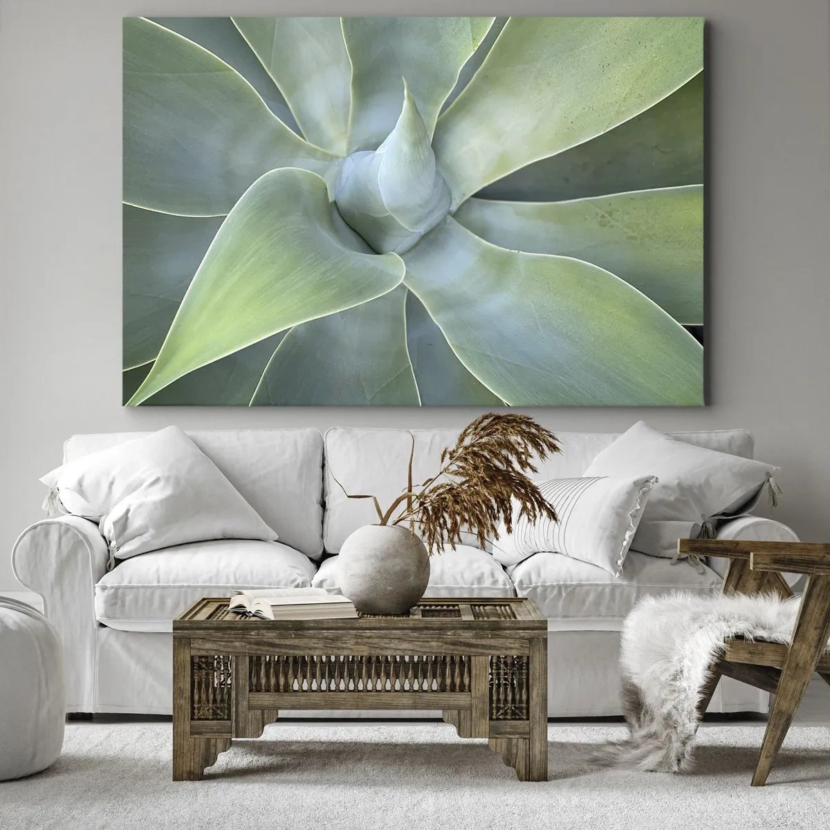 Cuadro sobre lienzo - Impresión de Imagen - Hojas sutiles de agave en tonos verdes. - 70x50cm - El nacimiento del verde - Decoración de pared moderna para salón y dormitorio ARTTOR
