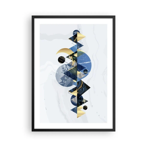Póster en marco negro - Abstracción geométrica con elementos dorados y azul marino. - 50x70cm - Paisaje geométrico - Decoración de pared moderna para salón y dormitorio ARTTOR