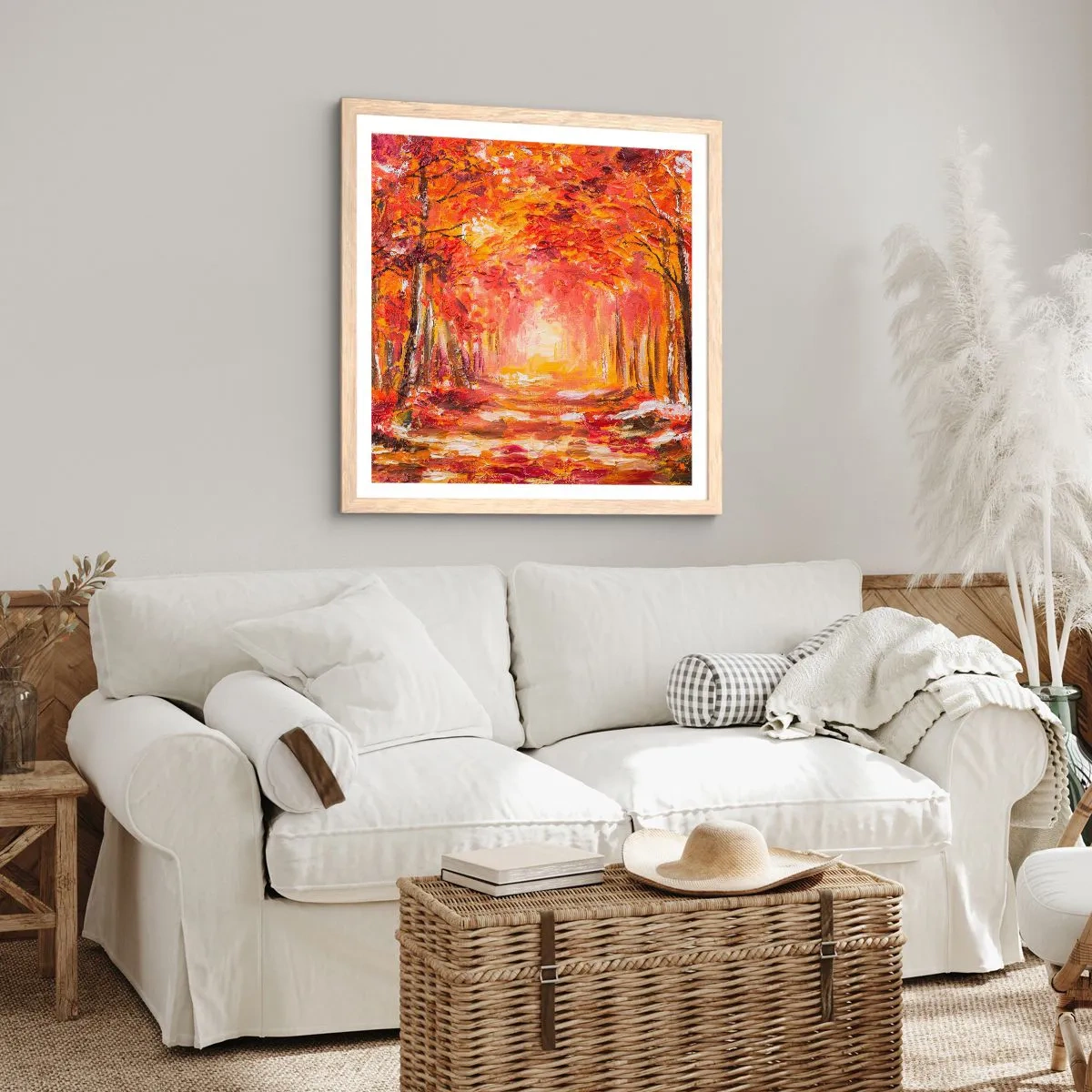 Póster en marco roble claro - Bosque de cobre - 60x60 cm