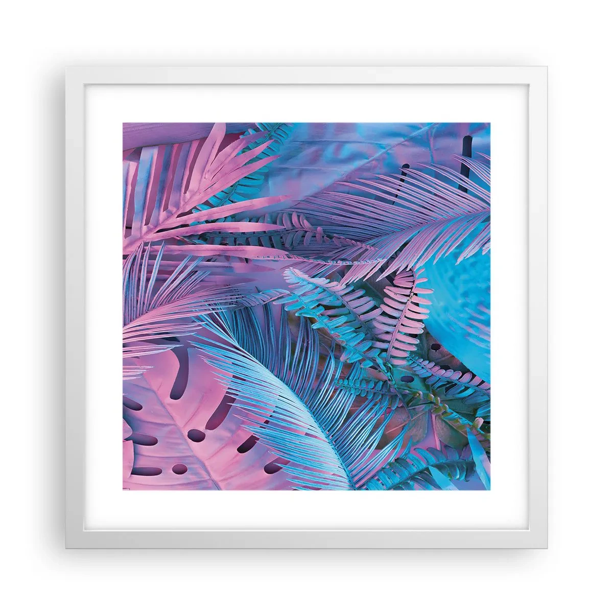 Póster en marco blanco - Trópicos en rosa y azul - 40x40 cm