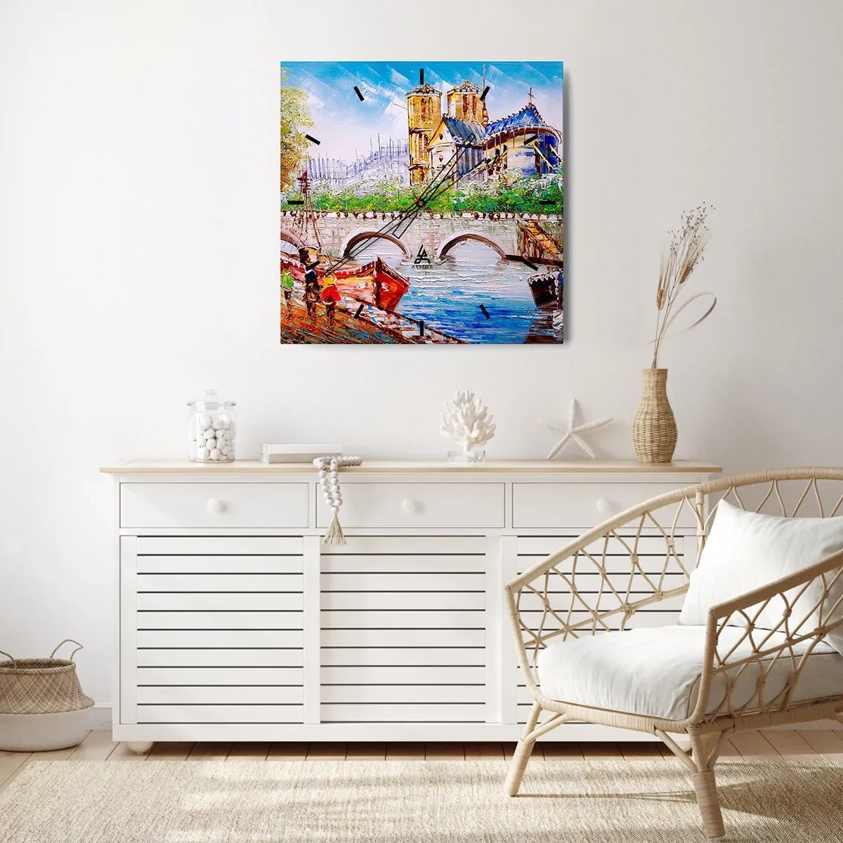 Reloj de pared - Reloj de vidrio - Paisaje con un puente y una catedral de estilo clásico. - 30x30cm - Su tiempo nunca pasa - Decoración de pared moderna para salón y dormitorio ARTTOR