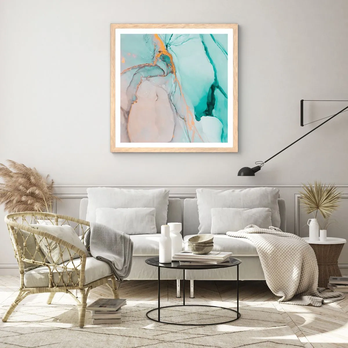 Póster en marco roble claro - Danza de formas y colores - 40x40 cm