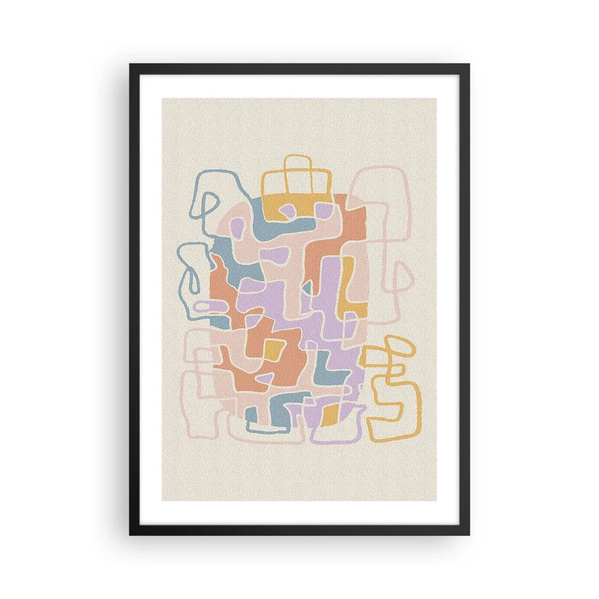 Póster en marco negro - Abstracción colorida con líneas irregulares sobre un fondo claro. - 50x70cm - Laberinto - una alegre aventura - Decoración de pared moderna para salón y dormitorio ARTTOR