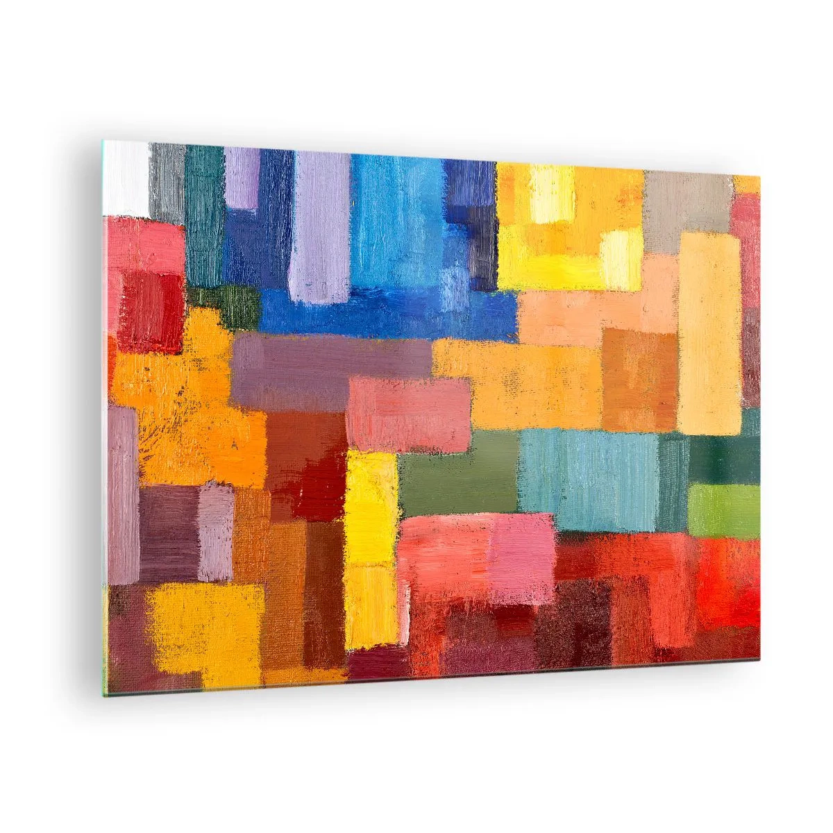 Cuadro sobre vidrio - Impresiones sobre Vidrio - Composición abstracta de rectángulos de colores - 70x50cm - Cada una diferente, todas coloridas - Decoración de pared moderna para salón y dormitorio ARTTOR