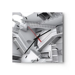 Reloj de pared - Reloj de vidrio - Una composición abstracta de escaleras en una disposición espacial surrealista. - 30x30cm - Paradojas del espacio - Decoración de pared moderna para salón y dormitorio ARTTOR